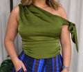 One Shoulder Satin Bow Top