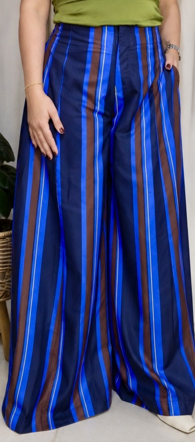 Striped Palazzo Pants - Cobalt