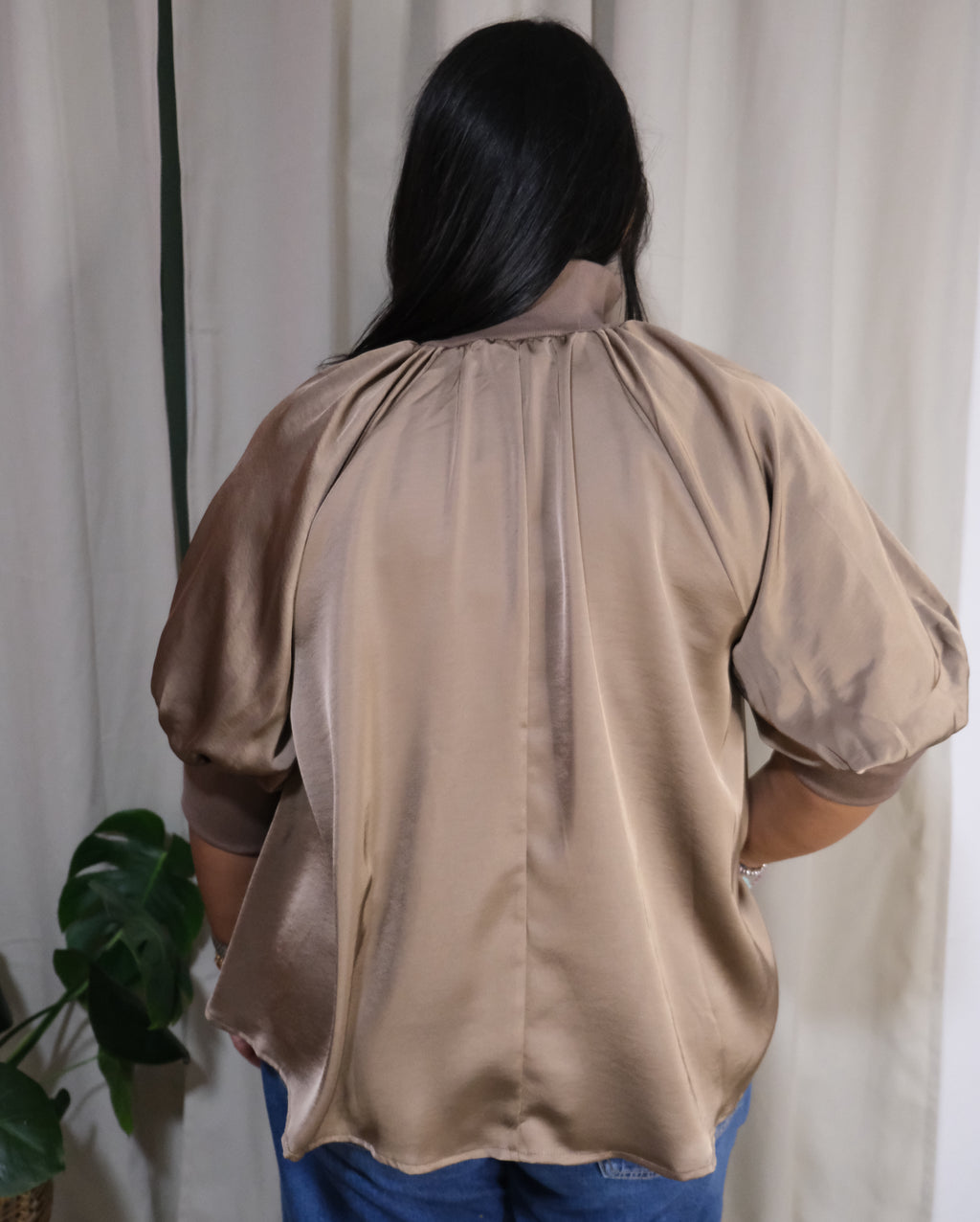 Satin Mock Neck Blouse