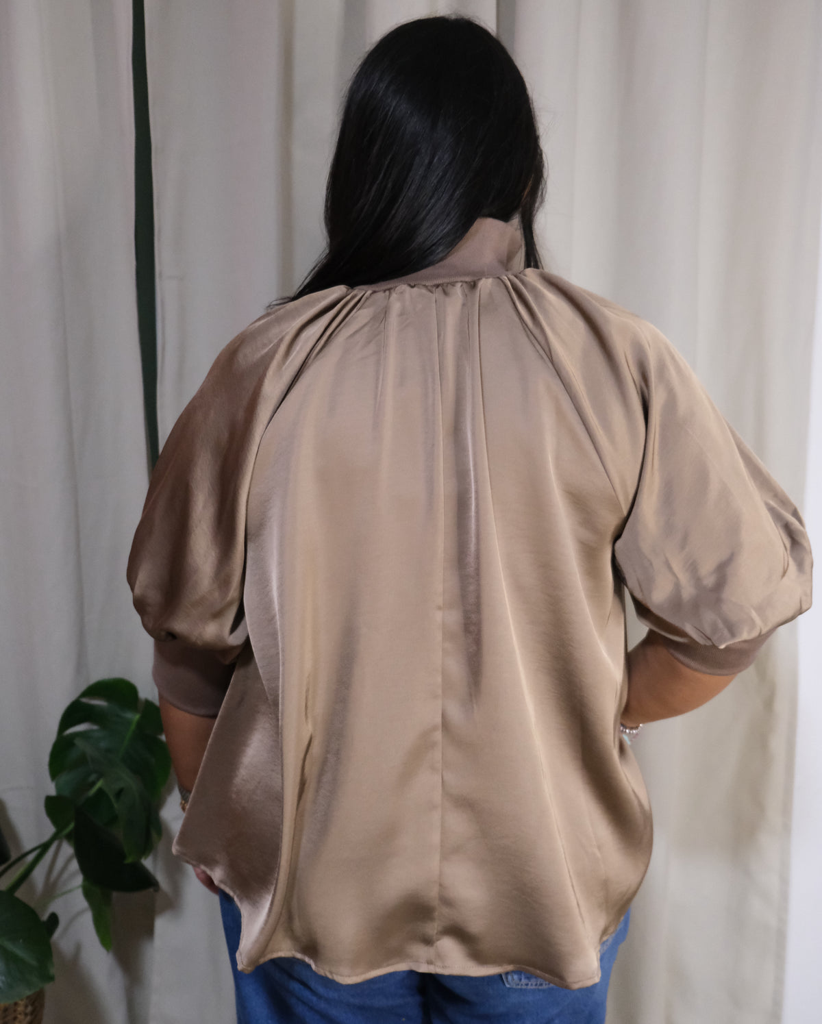 Satin Mock Neck Blouse