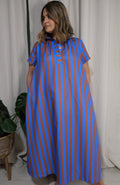 Royal Blue Striped Button-Down Midi Dress