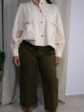 Cropped Scallop Pocket Wide-Leg Pants – Olive