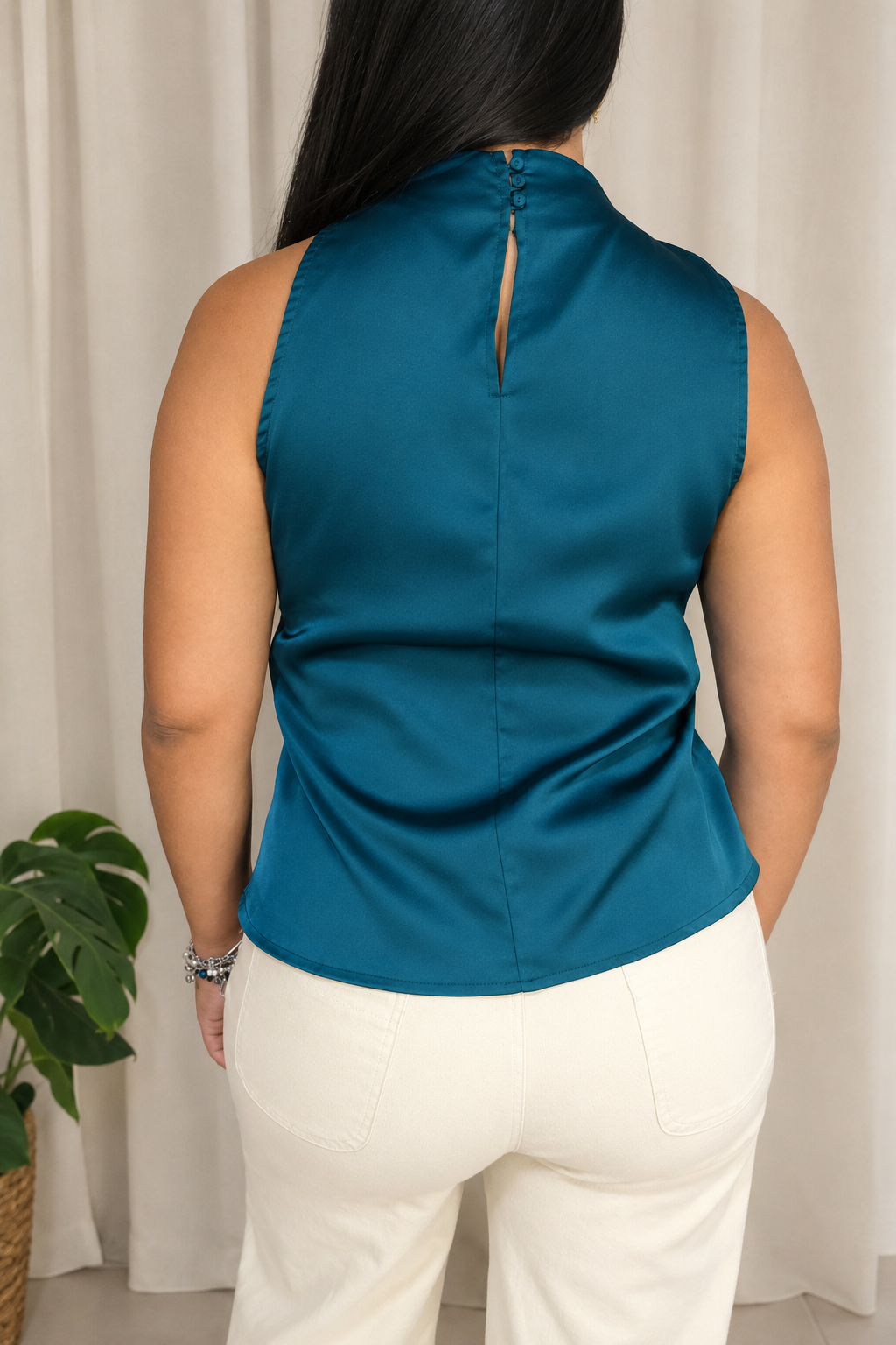 Satin Draped Neck Sleeveless Top